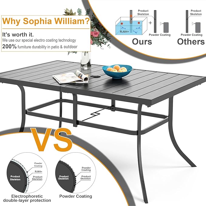 Sophia & William Patio Outdoor Table and Chairs Set with Umbrella Navy, Patio Dining Sets for 6, 7 Pieces Patio Table Set for Backyard Deck Porch Outside, Metal Table with Cushioned Rattan Chairs