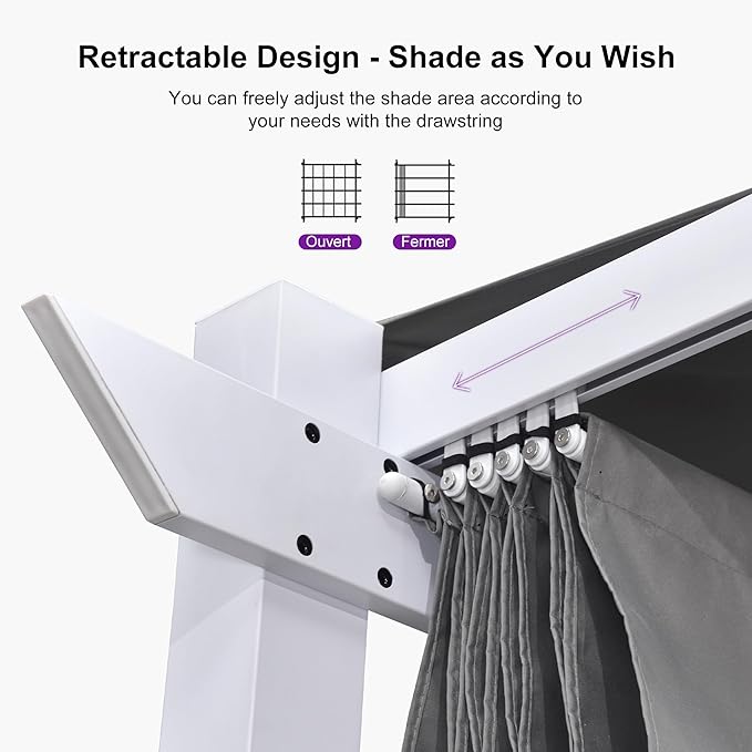 PURPLE LEAF 10' x 13' Aluminum Outdoor Pergola White Wind-Resistant Retractable Pergola with Double Sun Shade Canopy Heavy-Duty Metal Pergola for Patios Backyard Deck Garden, Grey