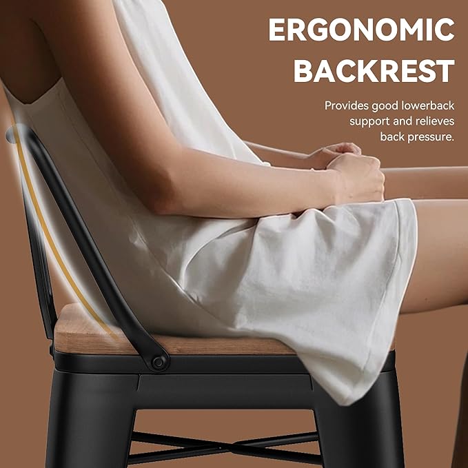 Yongchuang 30 inch Bar Stools Set of 2 Bar Height Metal Barstools with Wood Seat Low Back Kitchen Bar Chairs Matte Black