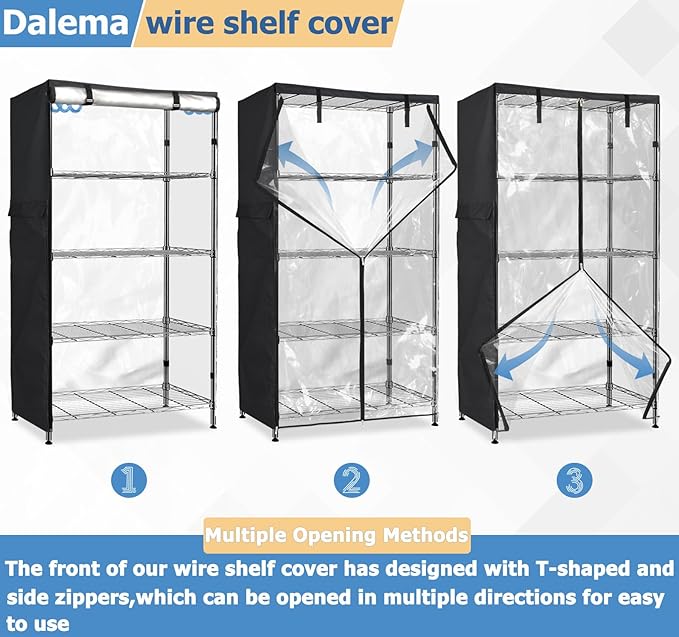 Waterproof Shelf Cover,Outdoor 600D Heavy Duty Dustproof Storage Shelves Cover,24''x14''x72'' Shelf Covers for Wire Shelving with Zippers,Storage Rack Covers with Clear Front