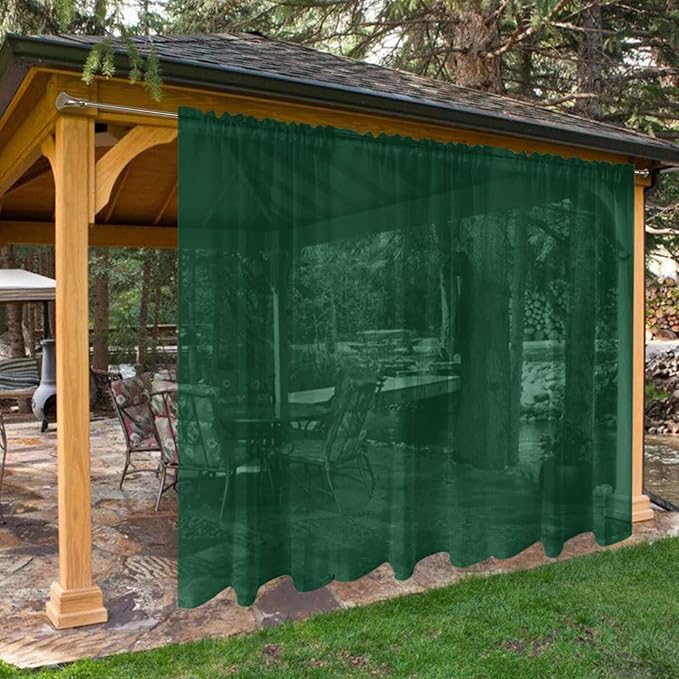 SpaceDresser Waterproof Outdoor Sheer Curtains for Patio - 2 Panels Rod Pocket Indoor Voile Sheer Curtain for Living Room,100W x 84L inch, Foliage Green