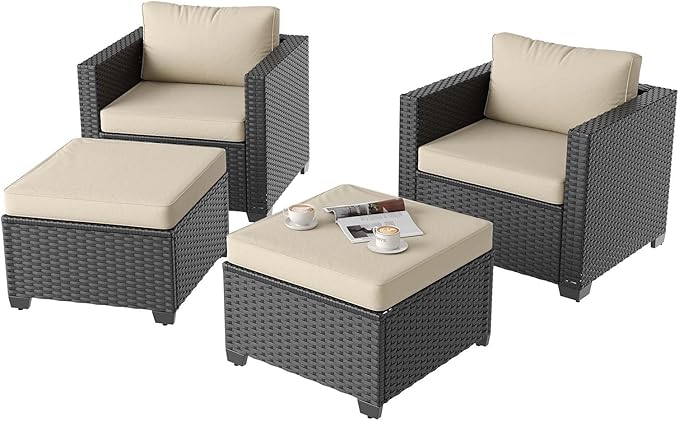 Aoxun 4 Piece Outdoor Patio Furniture Set 4 Seats, Beige