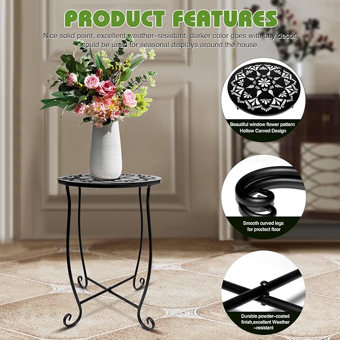 Fashion&cool Outdoor Side Tables for Small Space, 2 Pack Patio Side Table, Weather Resistant Metal Small Round Outdoor Side Table for Patio Yard Porch Balcony Garden Bedside, Plant Stand