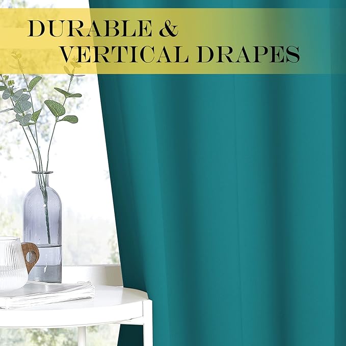 NICETOWN Blackout Sliding Glass Door Curtain - Grommet Thermal Insulated Patio Door Drape Extra Wide Room Darkening Voice Reducing for French Door (Peacock Teal, W100 x L84, 1 Piece)