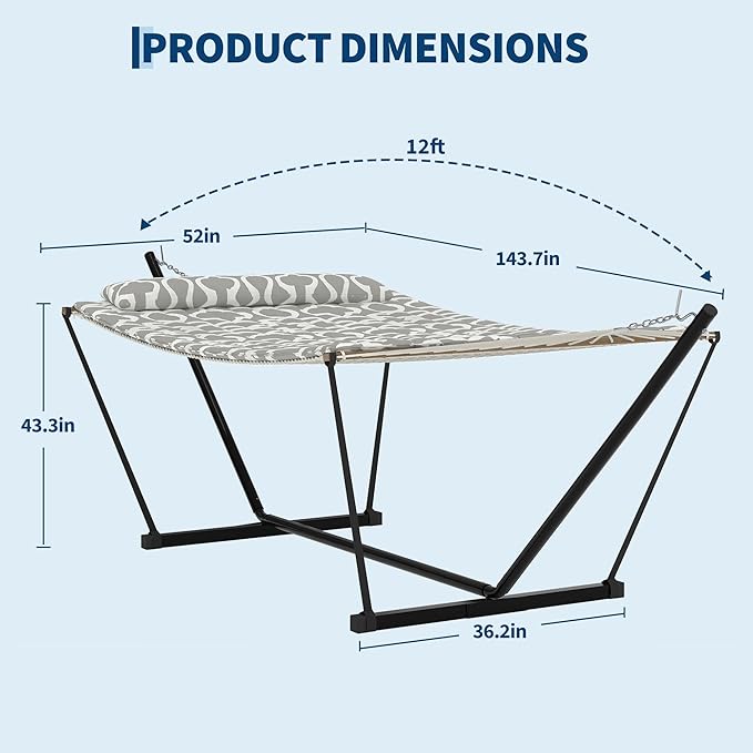 Double Hammock with Heavy-Duty Steel Stand, 2 Person Portable Hammock, 450LBS Max Weight Capacity, Easy Assembly, Ideal for Indoor, Backyard, Camping & Outdoor Use