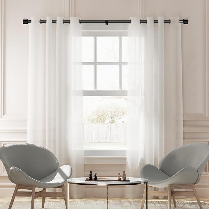 Matte Black Curtain Rod Itself is 30-144 inch 2 Pack, Fit 30 to 142, 66 to 120 inch Windows with 1 Inch Diameter Heavy Duty Adjustable Telescopic Rod, 1 Inch Diameter Splicing Extra Long