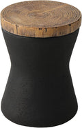 SUNBURY Outdoor Accent Table, 13" W Hourglass Shaped Outdoor Side Table for Patio, Concrete Garden Stool End Table, Morden Concrete Wooden-Look Top for Bedroom, Garden, Backyard