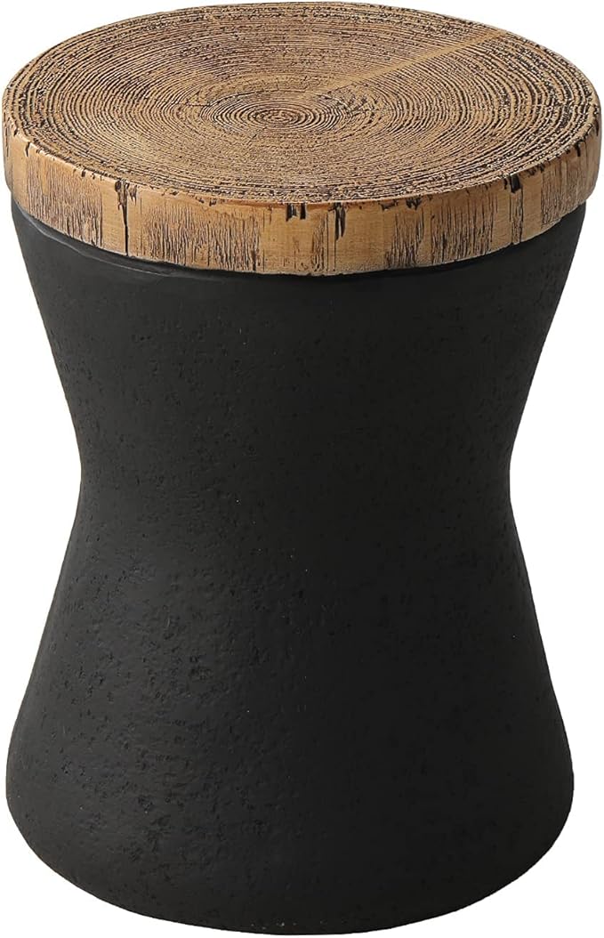 SUNBURY Outdoor Accent Table, 13" W Hourglass Shaped Outdoor Side Table for Patio, Concrete Garden Stool End Table, Morden Concrete Wooden-Look Top for Bedroom, Garden, Backyard