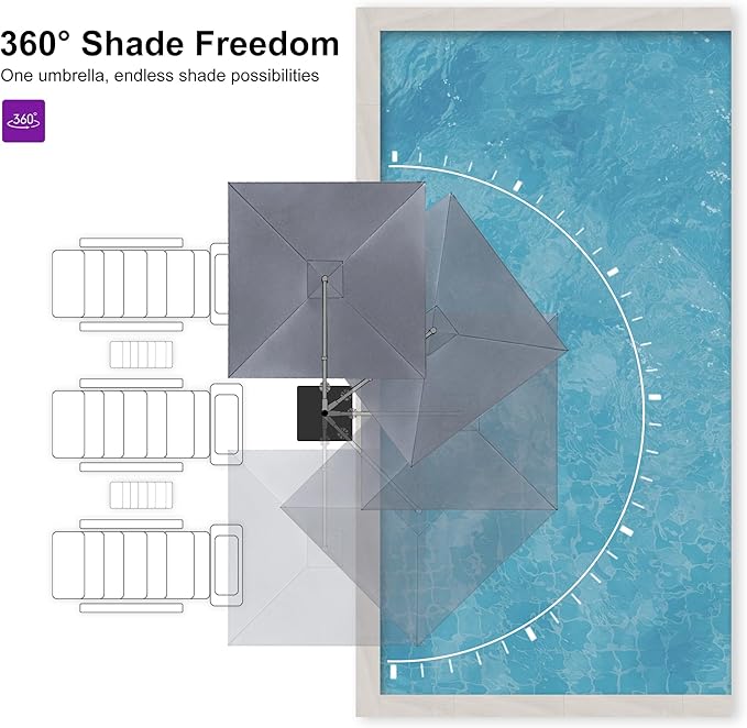 PURPLE LEAF 9 FT Outdoor Umbrella with Base Patio Cantilever Aluminum Umbrella with 3 Years Fade Resistance Recycled Fabric Offset Square with 360-degree Rotation for Deck Pool Garden, Graphite Grey