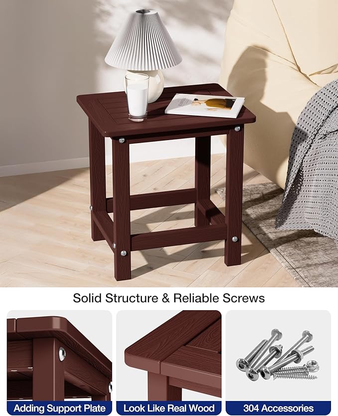 YEFU Outdoor Side Table for Patio: 16" HIPS Weather - Resistant Adirondack Tables - Waterproof Small Square End Tables for Backyard Living Room Bedroom - Indoor Outdoor Durable Table Coffee