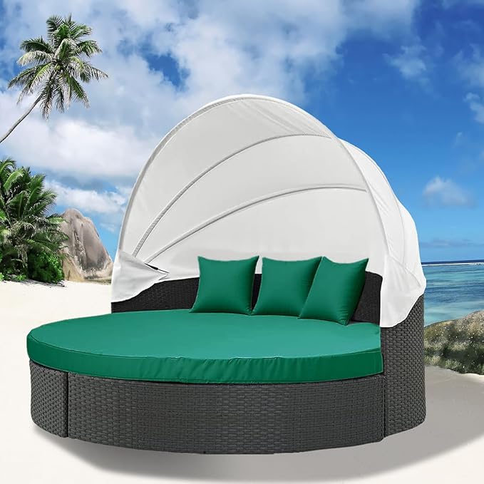 MICTONY Outdoor Daybed Cushion Cover, 66" Replacement Daybed with Elastic Band, Sun Bed Round Cushion ONLY (Daybed NOT Included), Ink Green