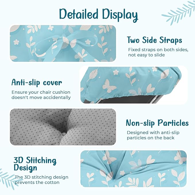 Outdoor Chaise Lounge Chair Cushion 75.1 x 22.8 x 4.7 Inches 100% Waterproof Replacement Cotton Patio Pool Lounge Chair Cushion for Outdoor Furniture with Ties, Blue Butterfly