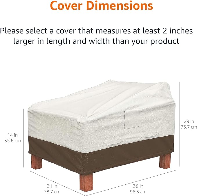 Amazon Basics Patio Chair Lounge Deep Seat, Outdoor Lawn and Patio Furniture Covers, Heavy Duty, Waterproof, Waterproof, Anti-UV, Durable, Set of 2, Beige/Tan
