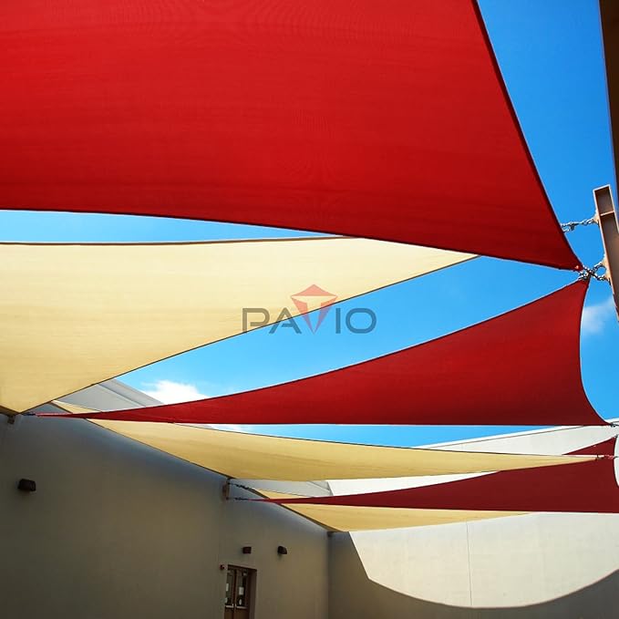 Patio Paradise 13' x 13' x 12'10" Sun Shade Sail Triangle Canopy, Permeable Shade Cloth Fabric Sunlight Block Patio Cover HDPE Deck Awning for Outdoor Backyard Pergolas Roof Shading, Red