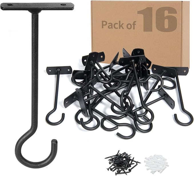 16Pcs 6in Plant Hooks,Ceiling Hooks for Hanging Plants,Decoration Wall Hook Black