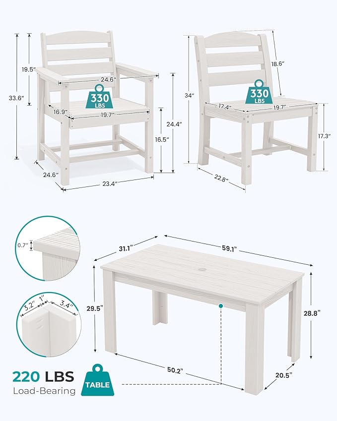 SERWALL Outdoor Dining Sets for 10, HDPE Dining Sets for 10 Person with 2 Tables and 8 Armless Chairs and 2 Armchairs, Patio Dining Sets for Garden, Backyard, Poolside, White