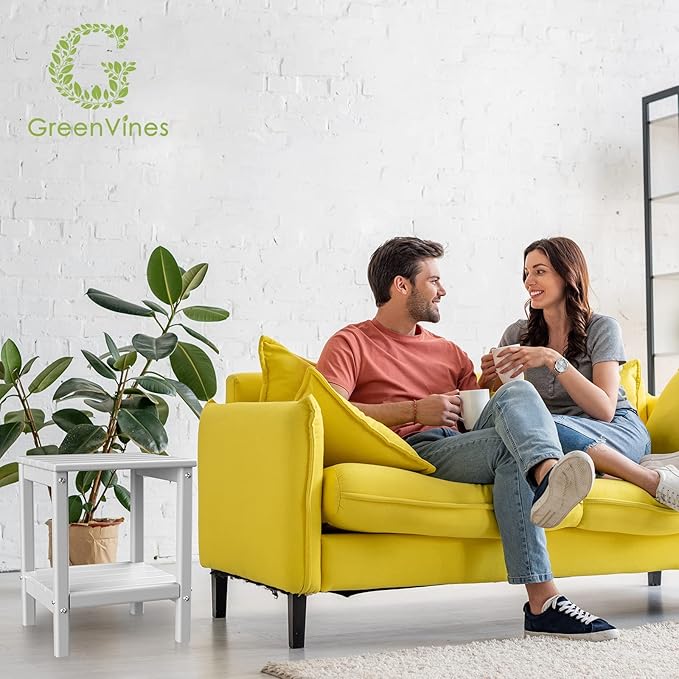 GREENVINES Adirondack-Outdoor-Side-Table | Set of 2 | 14 x 13 Inches | HDPE Plastic | All Weather | White | Outside End Tables | Storage Shelf | for Patio Porch Backyard Indoor