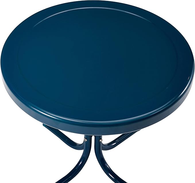 Crosley Furniture Griffith Weather Resistant Retro Metal Outdoor Side Table for Patio, Deck, Porch, Navy