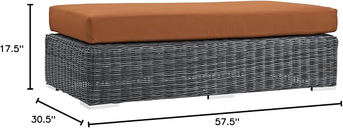 Modway Summon Wicker Rattan Outdoor Patio Sunbrella® Fabric Rectangle Ottoman in Canvas Tuscan