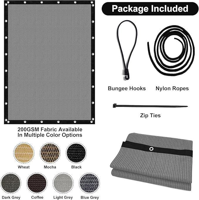 Artpuch 90% Sun Shade Cloth, 6 x 16 FT Pergola Shade Cover Canopy with Grommets, Sun Screen Fabric Tarp for Patio, Outdoor, Garden, Backyard, Light Grey