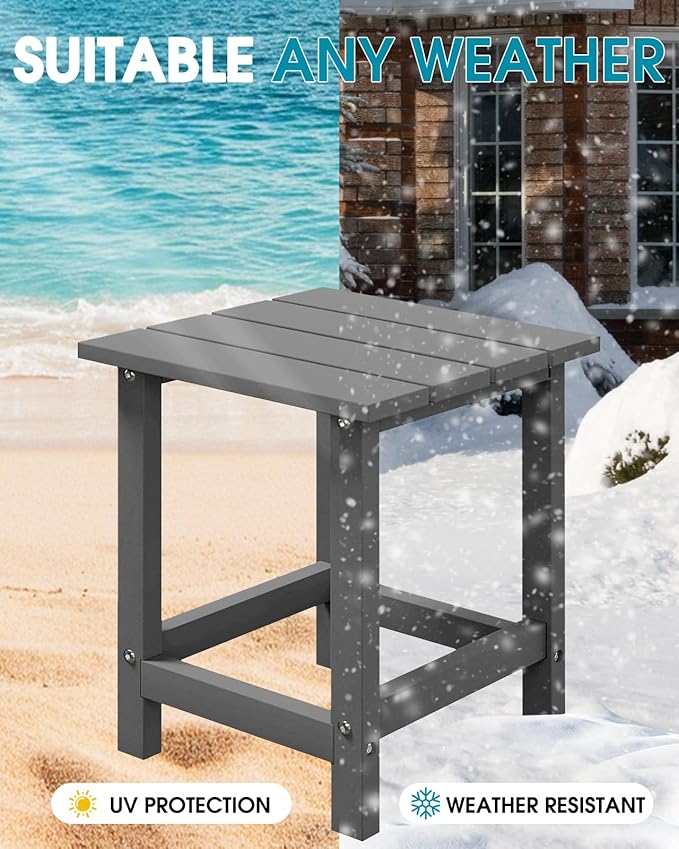 MUCHENGHY Adirondack Outdoor Side Table, 14.7" Patio Side Table Weather Resistant, HDPE Outdoor End Tables for Patio, Gray