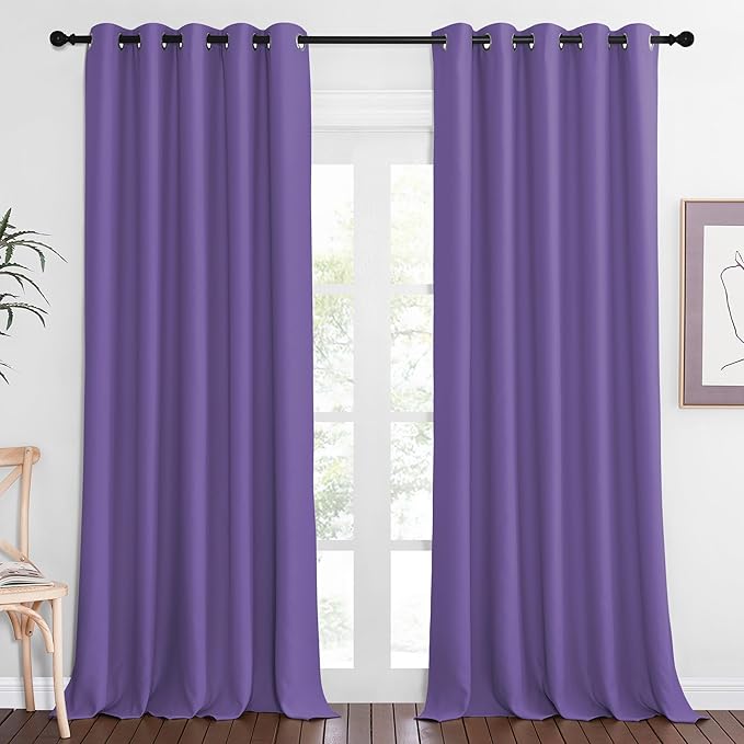 NICETOWN Sliding Door Window Treatment Blackout Patio Door Curtain Panels, Privacy Thermal Drapes for Bedroom Living Room Department with Grommet Top (Lilac Purple, W66 x L110)