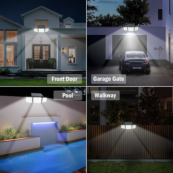 2500LM Solar Lights Outdoor with Motion Sensor,3 Head 270° Wide Angle Street Area Lights,IP65 Waterproof Security Lighting with 3 Modes(Remote,1 Pcs)