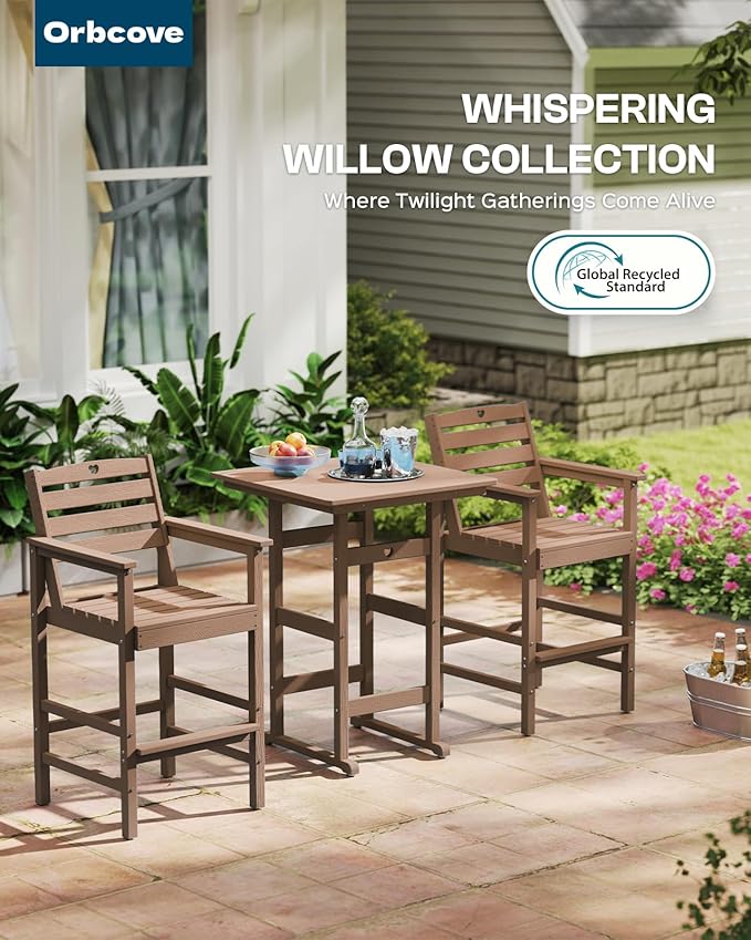 Patio Bar Table,Adirondack Chairs and Table 2 Pieces Set, Bar Height Chairs Set of 2, Outdoor Bar Stools Set,Weather-Resistant Outdoor Furniture for Deck, Balcony, Poolside Easy Assembly