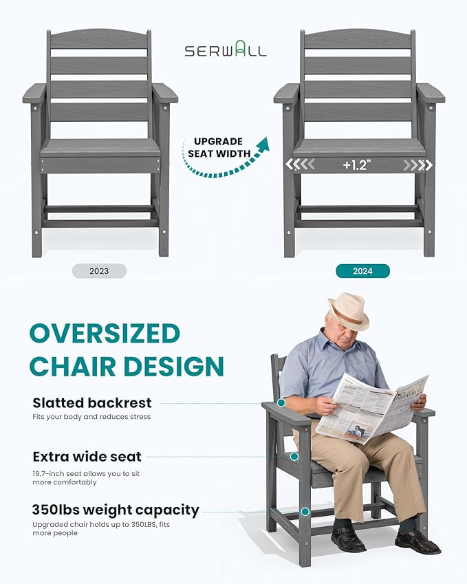 SERWALL Patio Dining Chair Set of 2, Gray