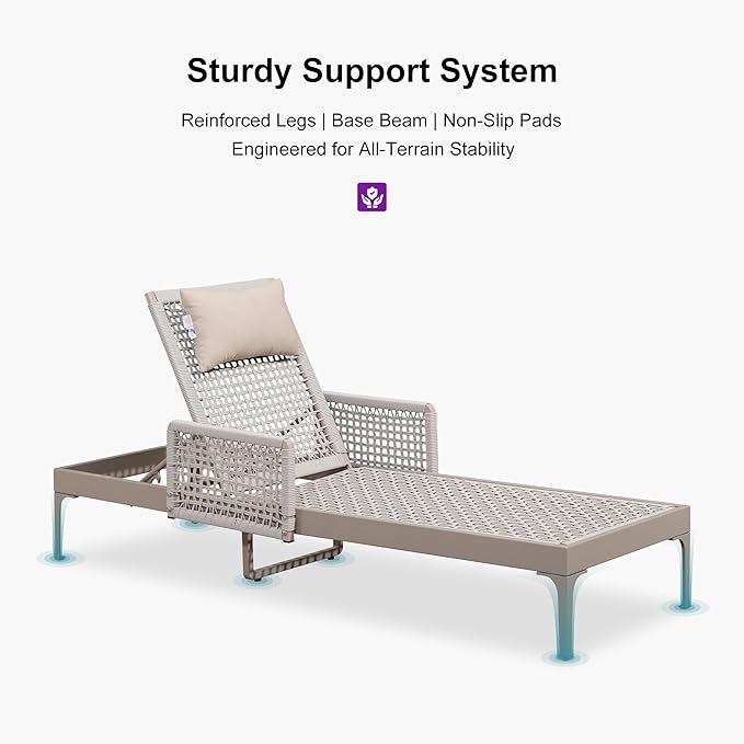 PURPLE LEAF 3 Pieces Outdoor Chaise Lounge Set Rattan Wicker Lounger with Arms Poolside Furniture Adjustable Recliners Patio Lounge Chairs for Beach Yard Garden Balcony, Champagne