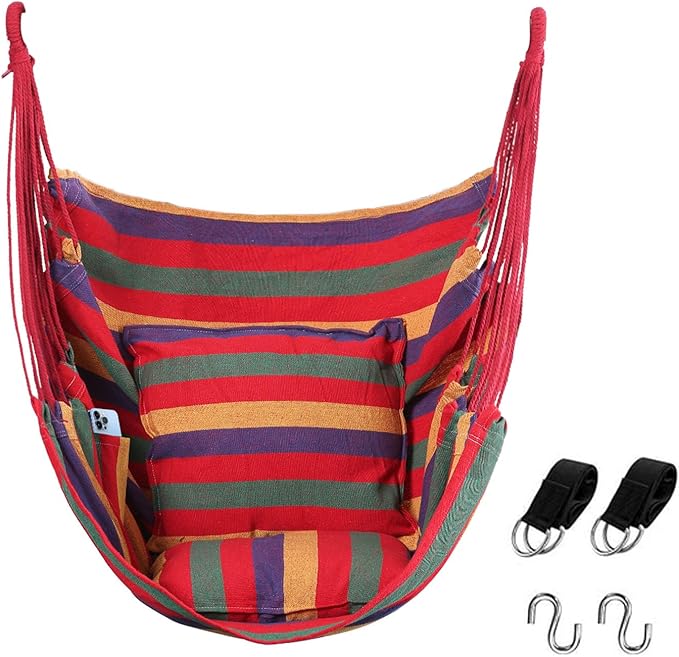 Goutime Hammock Chair, Boho Hanging Rope Ceiling Swing, Macrame Hanging Swinging Chair for Indoor,Outdoor,Bedroom,Outside,Garden,Balcony,Yard,Deck,Max 330 Lbs,Red