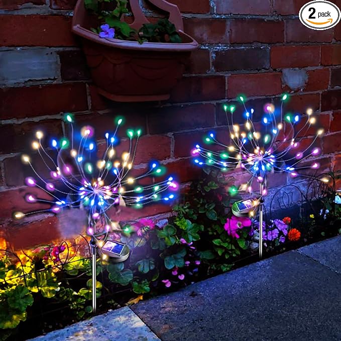 Anordsem Solar Garden Lights Outdoor: Bendable Copper Wire with 120 LED Firework Beads - Colorful Waterproof DIY Fairy Decoration for Yard Pathway Patio - Gifts for Women Mom Homeowners