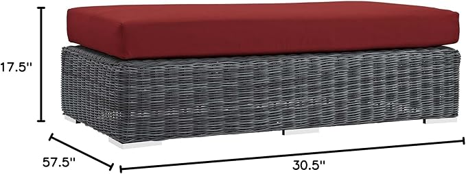 Modway Summon Wicker Rattan Outdoor Patio Sunbrella® Fabric Rectangle Ottoman in Canvas Red