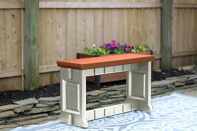 Bench, Redwood Top with Warm Grey Sides, 2 Pack - Proudly Made in The USA, Click and Lock Hardware-Free Assembly, Durable and Stylish Outdoor Seating