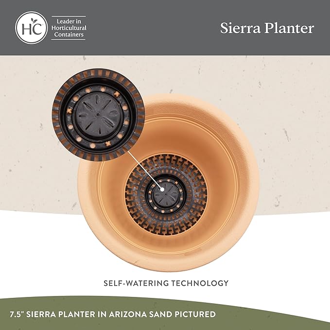 The HC Companies Sierra Round Self-Watering Pot - Lightweight Plastic Planter for Herbs & More - Durable Plant Pots for Indoor Plants & Outdoor Plants (16” Black Onyx, Pack of 2)