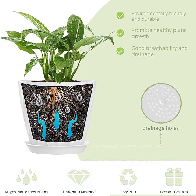 4/4.5/5/5.5/6/6.5/7 Inch Plant Pots,7 Pack Flower Pots with Drainage Holes and Trays,Plastic Planters for Indoor Outdoor Plants Growth,White