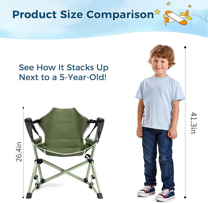 Kids Hammock Chair,Adjustable Kids Camping Chair,Folding Chair with Stand,Portable Hammock Chair for Camping, Travelling and Patio,Green,Supports 135 LBS