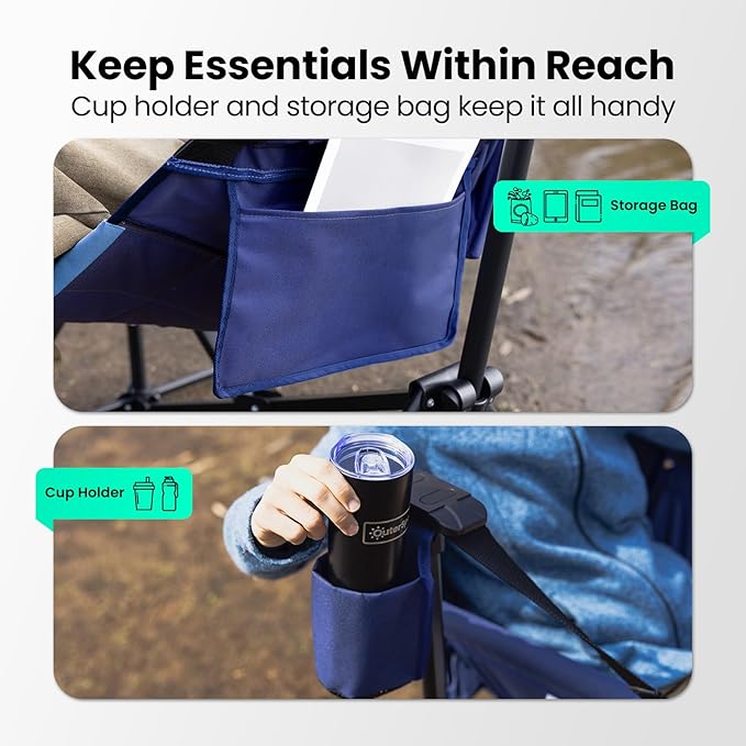 Hammock Camping Chair for Adults with Adjustable Backrest, Heavy Duty Padded Folding Hammock Chair Supports 400lbs, Portable Hammock Chair Swinging Chair for Camping, Travelling and Patio