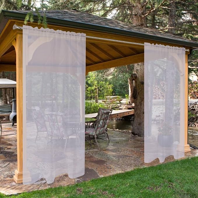 SpaceDresser Waterproof Outdoor Sheer Curtains for Patio - 2 Panels Rod Pocket Indoor Voile Sheer Curtain for Living Room,52W x 120L inch,Silver Grey