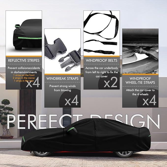 for 2006-2021 Dodge Charger Car Cover 210D Outdoor Waterproof UV Sun Rain Snow Protection, for SE SXT R/T Daytona, Custom-fit Protective Full Cover with Cotton Layer Windproof Strap Storage Bag