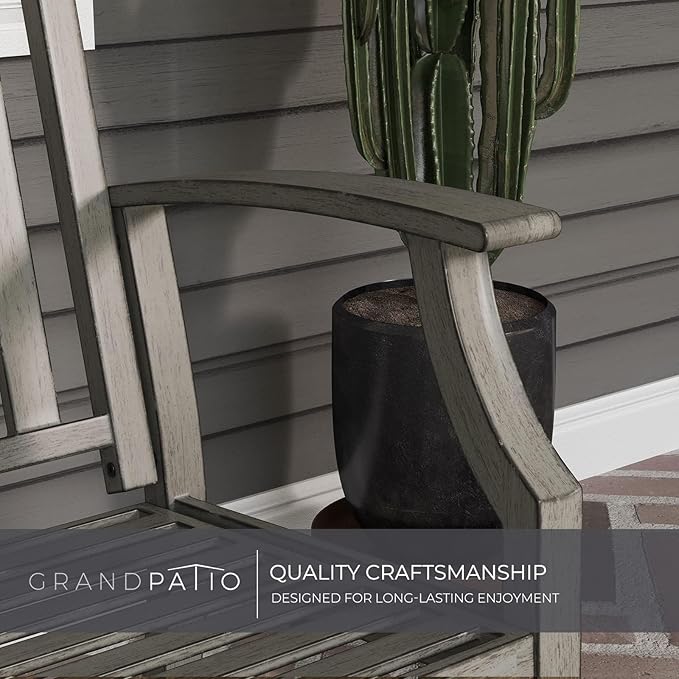 Grand patio Farmhouse Outdoor Bench, Garden Benches with Anti-Rust Aluminum, Faux Wood Grain Finish Frame Patio Bench for Front Porch, Weathered Gray