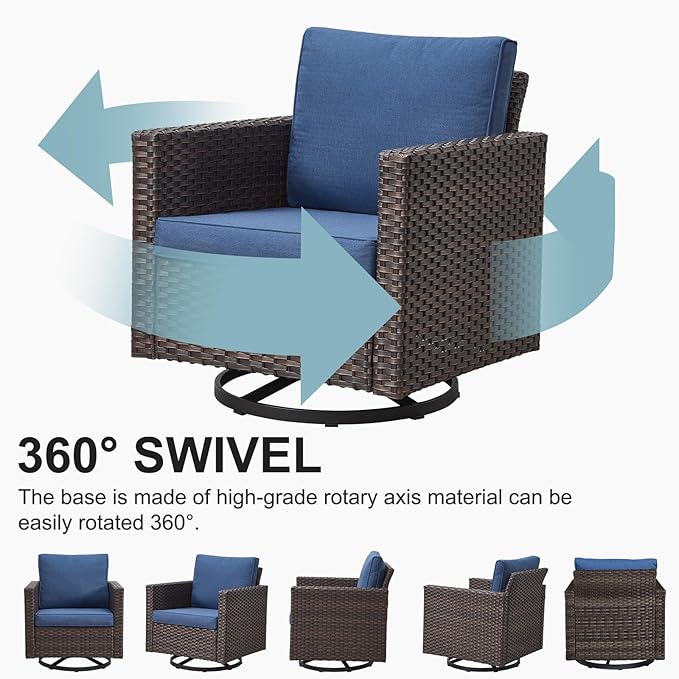 Belord 7 Pieces Patio Furniture Set with Fire Pit Table: Wicker Patio Conversation Set with Outdoor Swivel Glider Rocker Patio Couch Metal Side Table, All Weather Grey Rattan