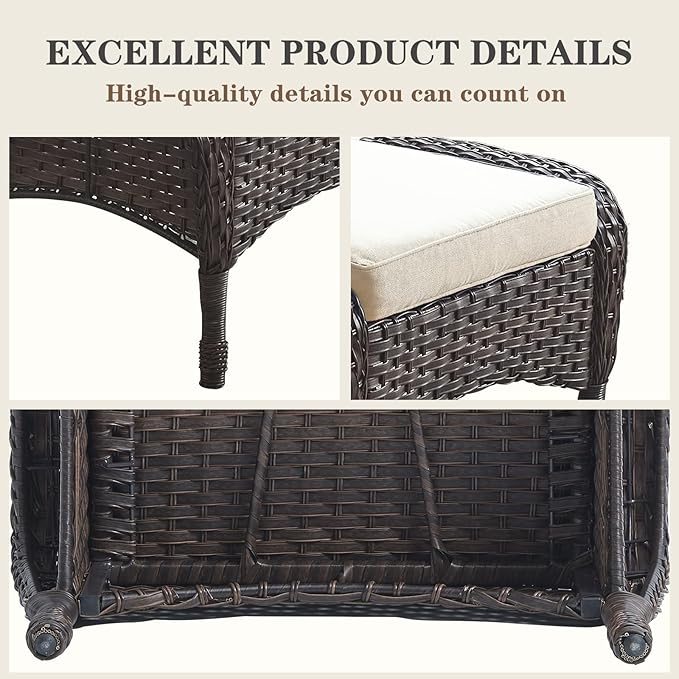Belord Outdoor Ottomans for Patio Foot Rest - 25 Inch PE Wicker Foot Stool Set of 2 with Removable Cushions for Patio Furniture Sets,All Weather Rattan Ottoman for Balcony Deck Backyard Brown