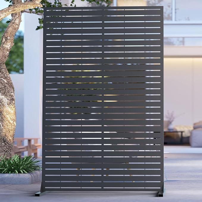 6FT Outdoor Metal Privacy Screen – Decorative Privacy Fence and Room/Garden Divider, Weather-Resistant Freestanding Panel with Stand, Durable Steel for Patio, Garden, Balcony, or Backyard