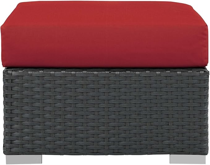 Modway Sojourn Wicker Rattan Outdoor Patio Sunbrella Fabric Ottoman in Canvas Red