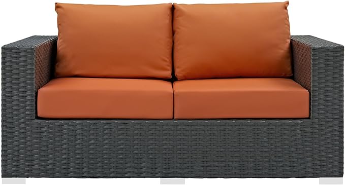 Modway Sojourn Wicker Rattan Outdoor Patio Sunbrella Fabric Loveseat in Canvas Tuscan