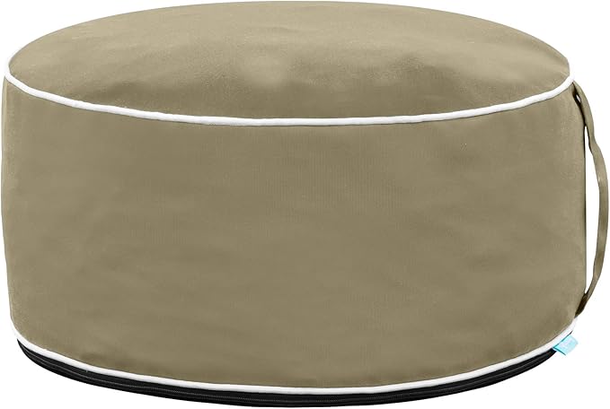 QILLOWAY Indoor/Outdoor Inflatable Stool,Round Ottoman,All Weather Foot Rest for Camping or Home,Tan/Beige