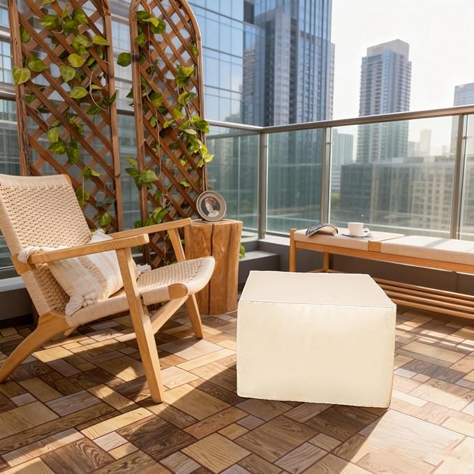 Outdoor Ottoman 20x20x14 Inches Outdoor Square Ottomans for Patio Modern Lightweight Foam Stuffed Pouf Outdoor Footstool Footrest (Linen)