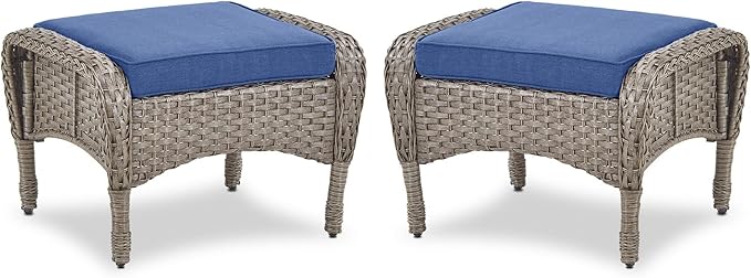 Belord Outdoor Ottomans for Patio Foot Rest - 25 Inch PE Wicker Foot Stool Set of 2 with Removable Cushions for Patio Furniture Sets,All Weather Rattan Ottoman for Balcony Deck Backyard Brown