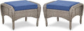 Belord Outdoor Ottomans for Patio Foot Rest - 25 Inch PE Wicker Foot Stool Set of 2 with Removable Cushions for Patio Furniture Sets,All Weather Rattan Ottoman for Balcony Deck Backyard Brown